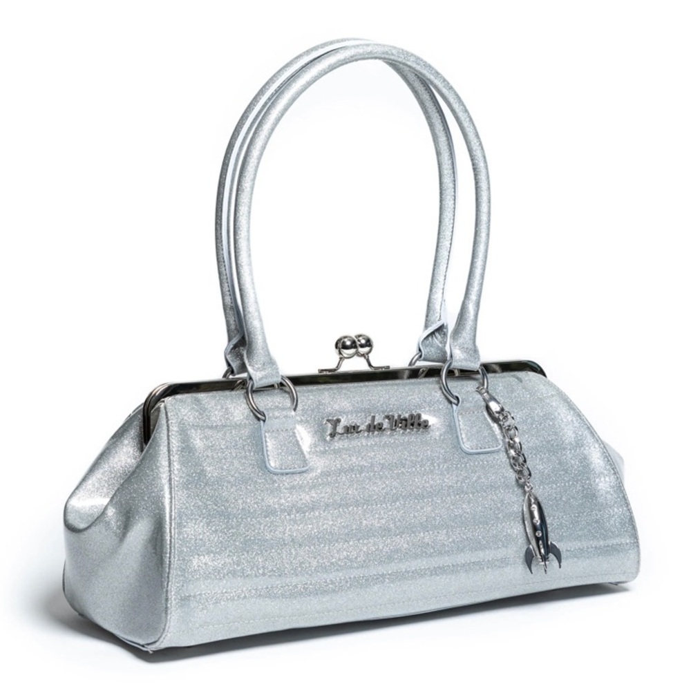 Lux De Ville Sonic Silver Sparkle Blast Off Kiss Lock Purse